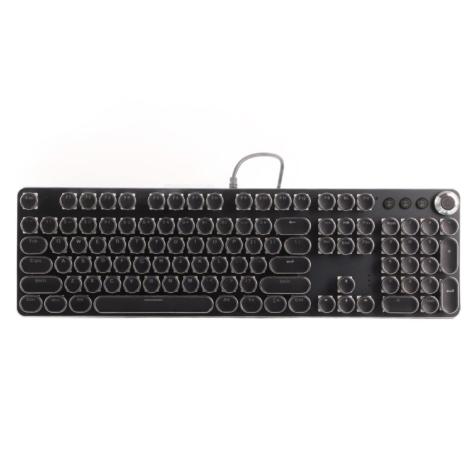 Tastiera Meccanica, Tastiera da Gioco Cablata USB a 104 Tasti, Copritasti Rotondi con Pannello in Metallo, Tastiera retrò in Stile Macchina da Scrivere con Retroilluminazione per Desktop, Laptop