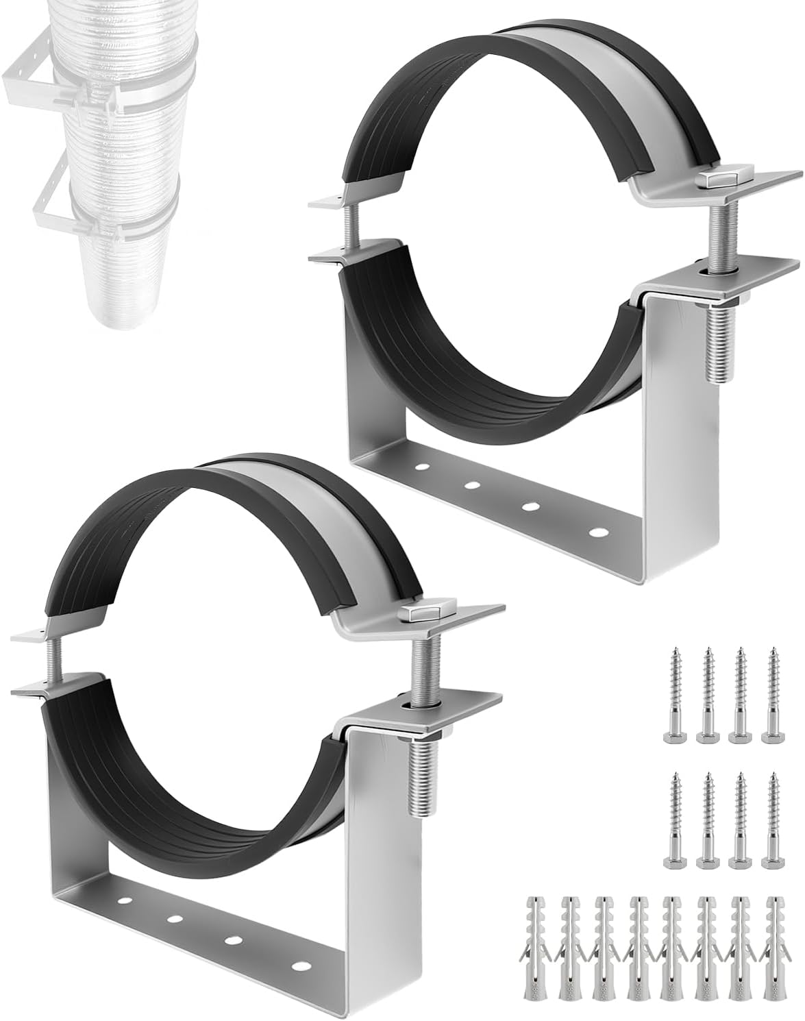 2 Pcs 4-1/4 Inch Rigid Split Ring Pipe Hanger Adjustable Wall Strap | Stainless Steel B Vent Wall Strap, Heavy Duty Round Pipe Clamp for PVC and Metal Pipe