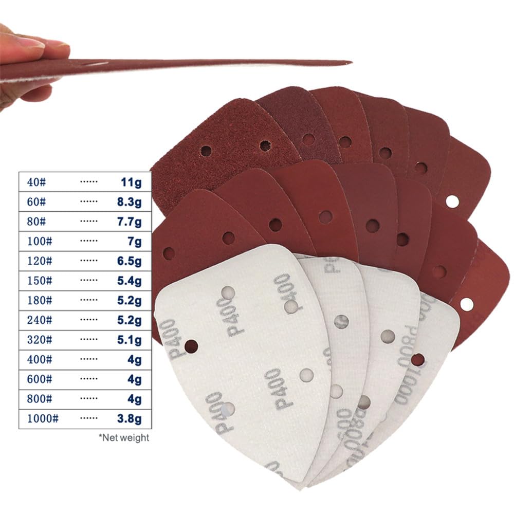 98X140mm Carta vetrata rossa con gancio e anello, triangolare 5 fori, 26 pezzi, grana 40-1000, utensili abrasivi assortiti per lucidatura e levigatura, grana 1000, 26 pezzi di carta vetrata