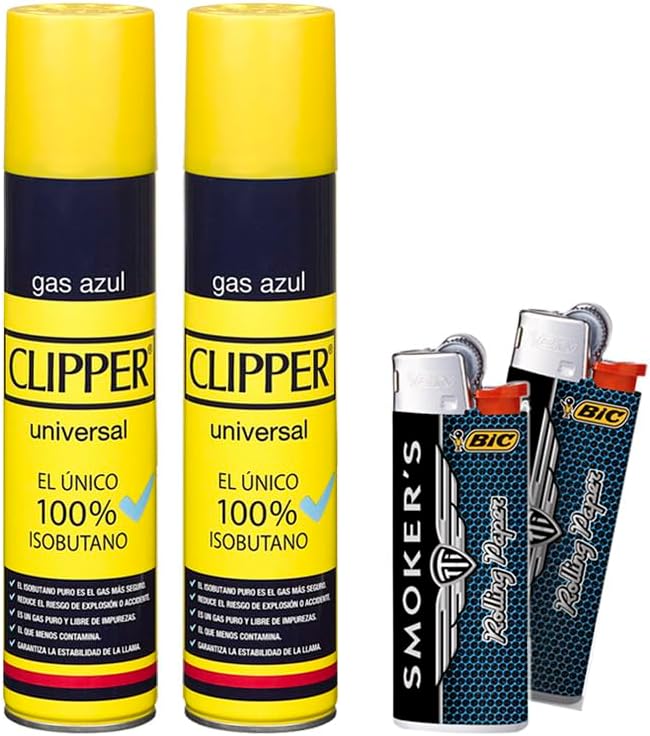 Pack 2 Botellas de GAS CLIPPER AZUL 300 ML para Recargar Mecheros...