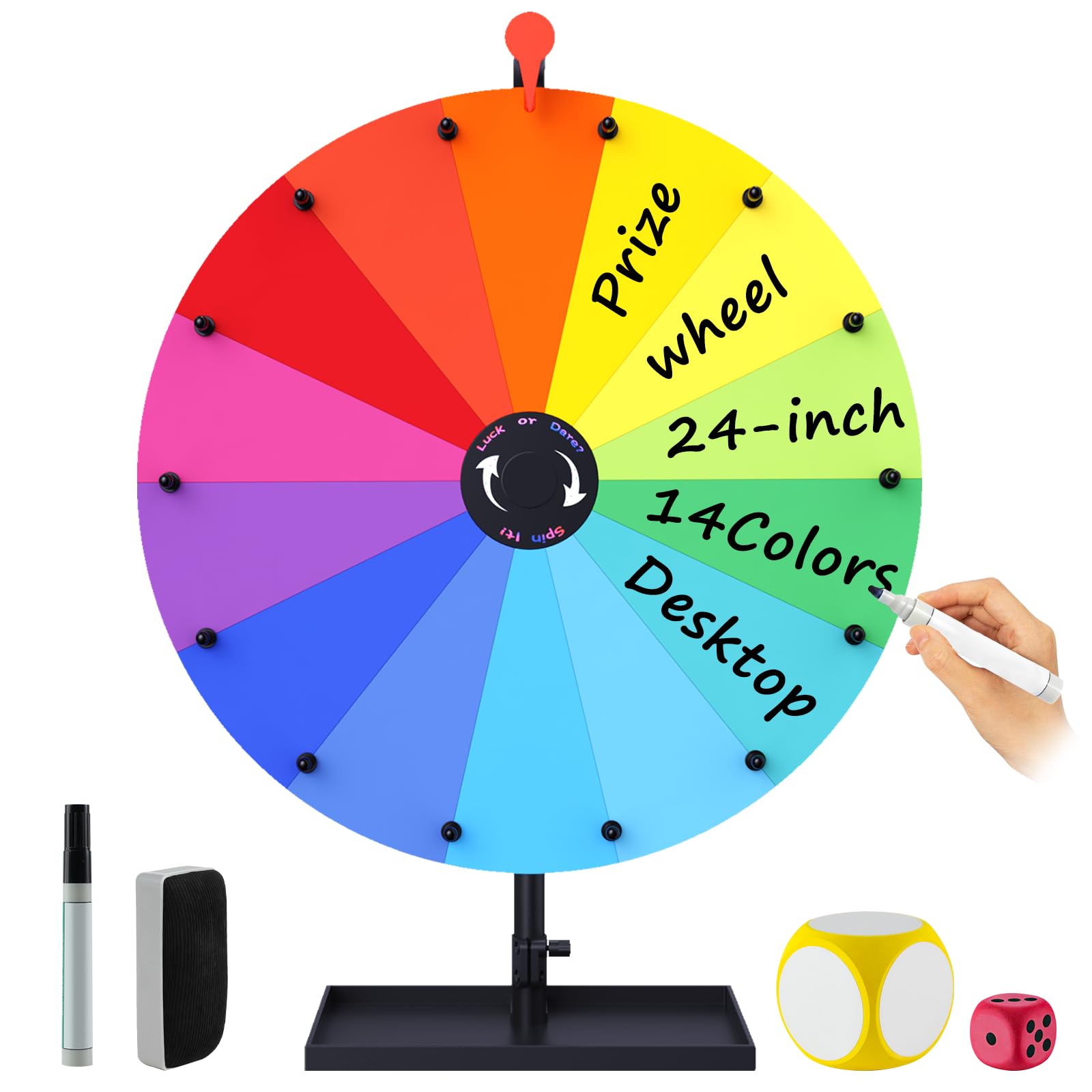 24" Prize Wheel, 14 Slots Color Spinning Prize Wheel for Tabletop
