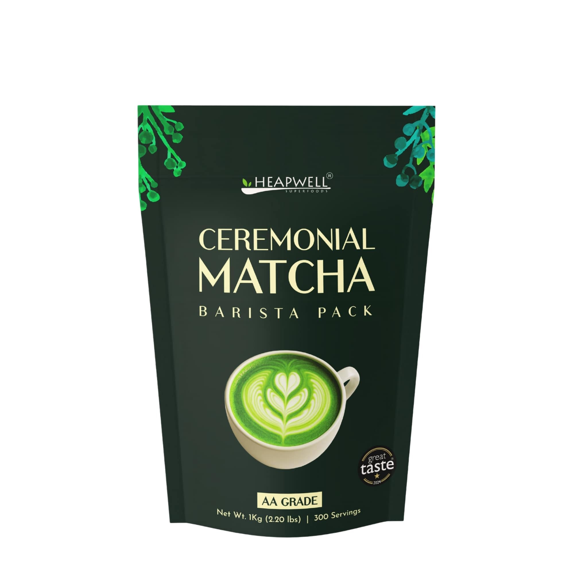 Heapwell Matcha Ceremonial AA-Grade -1 kg | Big Barista Edition Pack | Authentic Japanese Green Tea Matcha Powder | Perfect for Cafe, Bakery, Restaurant | Contains L-Theanine & Antioxidants