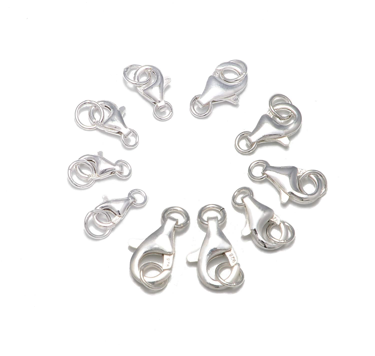 10 zestawów drobnych zapięć homara ze srebra wysokiej próby 925 z zamkniętymi pierścieniami skokowymi 8 mm/2,9 mm/2,10 mm/2,11 mm/2,13 mm/2 różne rozmiary