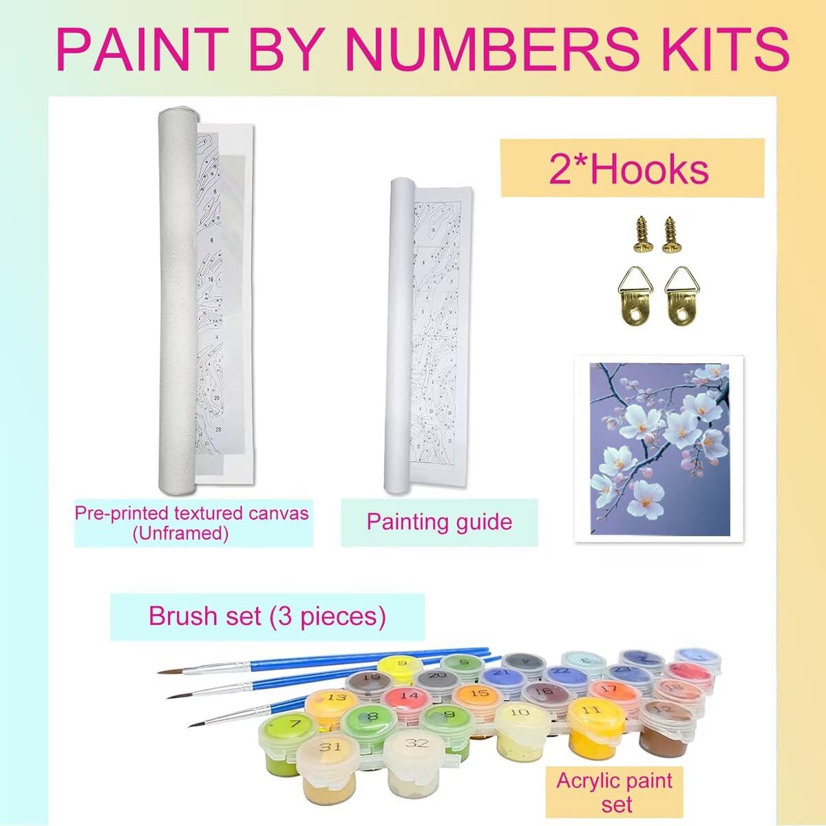 Dipingere con i Numeri Fiore, Paint by Numbers Adulti Pianta, Fai da te Creativi Adulti Quadri da Dipingere Numerati Kit per Decorazione Della Parete di Casa, Regalo 70x95 cm Senza Cornice C5-T