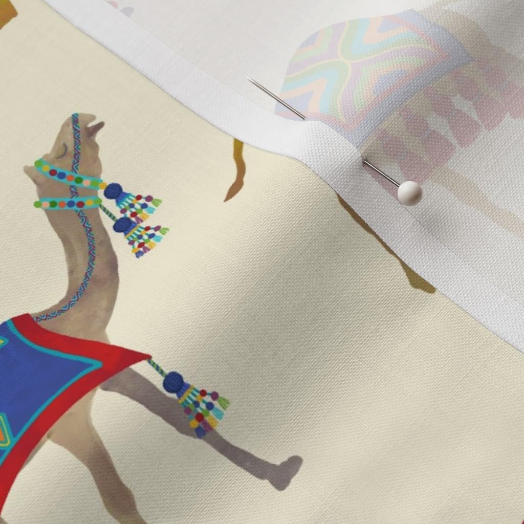 Spoonflower Fabric - Exotic Desert Animal Camel Pom Poms Tassels Whimsical Maximalist Printed on Petal Signature Cotton Fabric by The Yard - Sewing Quilting Apparel Crafts Decor