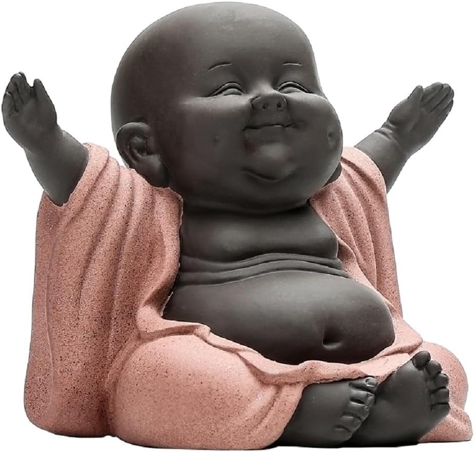 Charming & Cute Monks Figurines, Ceramic/Zisha Laughing Buddha Arts Decor,Little Baby Smiling Monk Figurine for Home Office Car Decor,Gifts