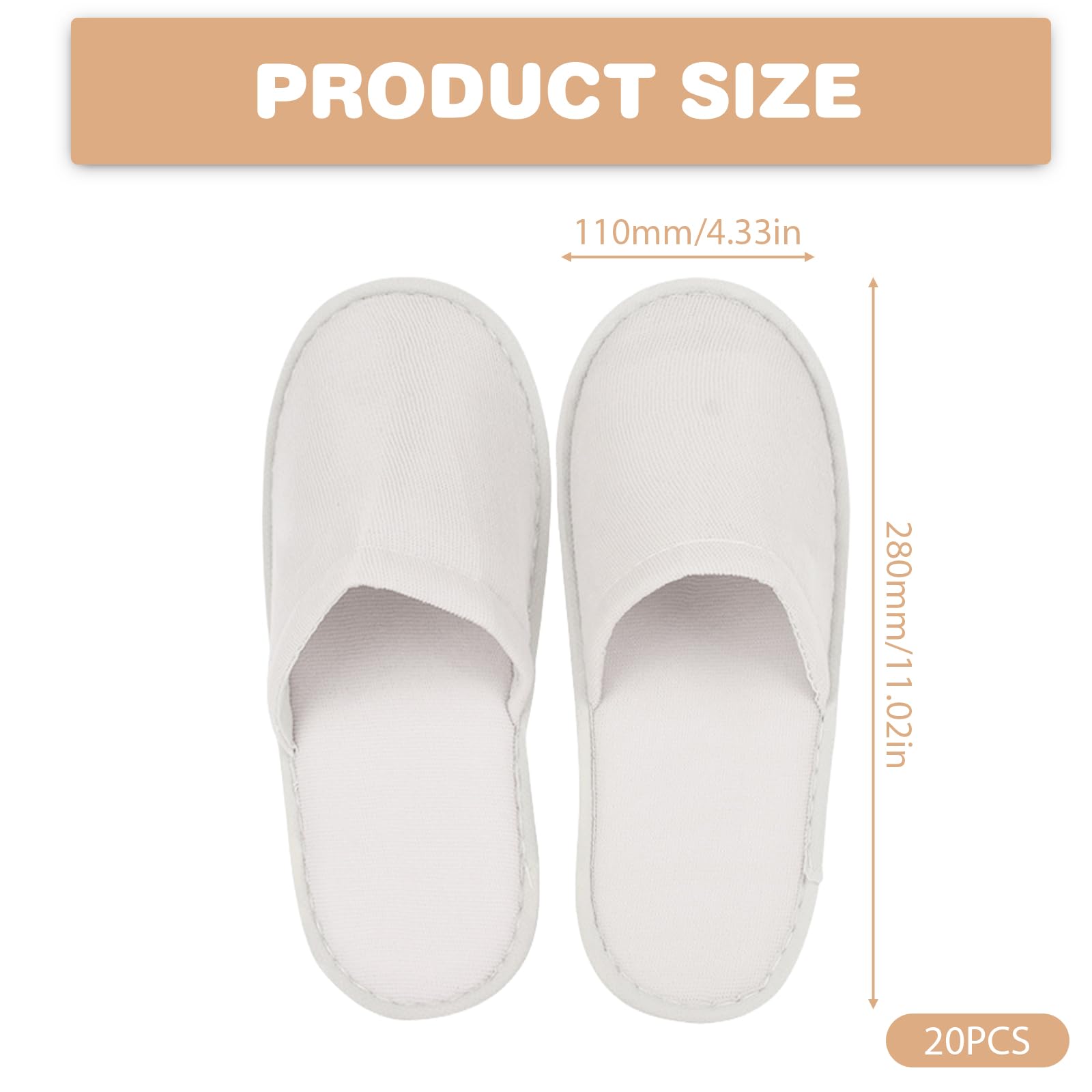 20 paia di pantofole in spugna, per hotel, colore bianco, per ospiti, 4 mm, chiuse, in spugna, unisex, per hotel, salon spa, casa, pantofole usa e getta, bianco, X-Large X-Larga