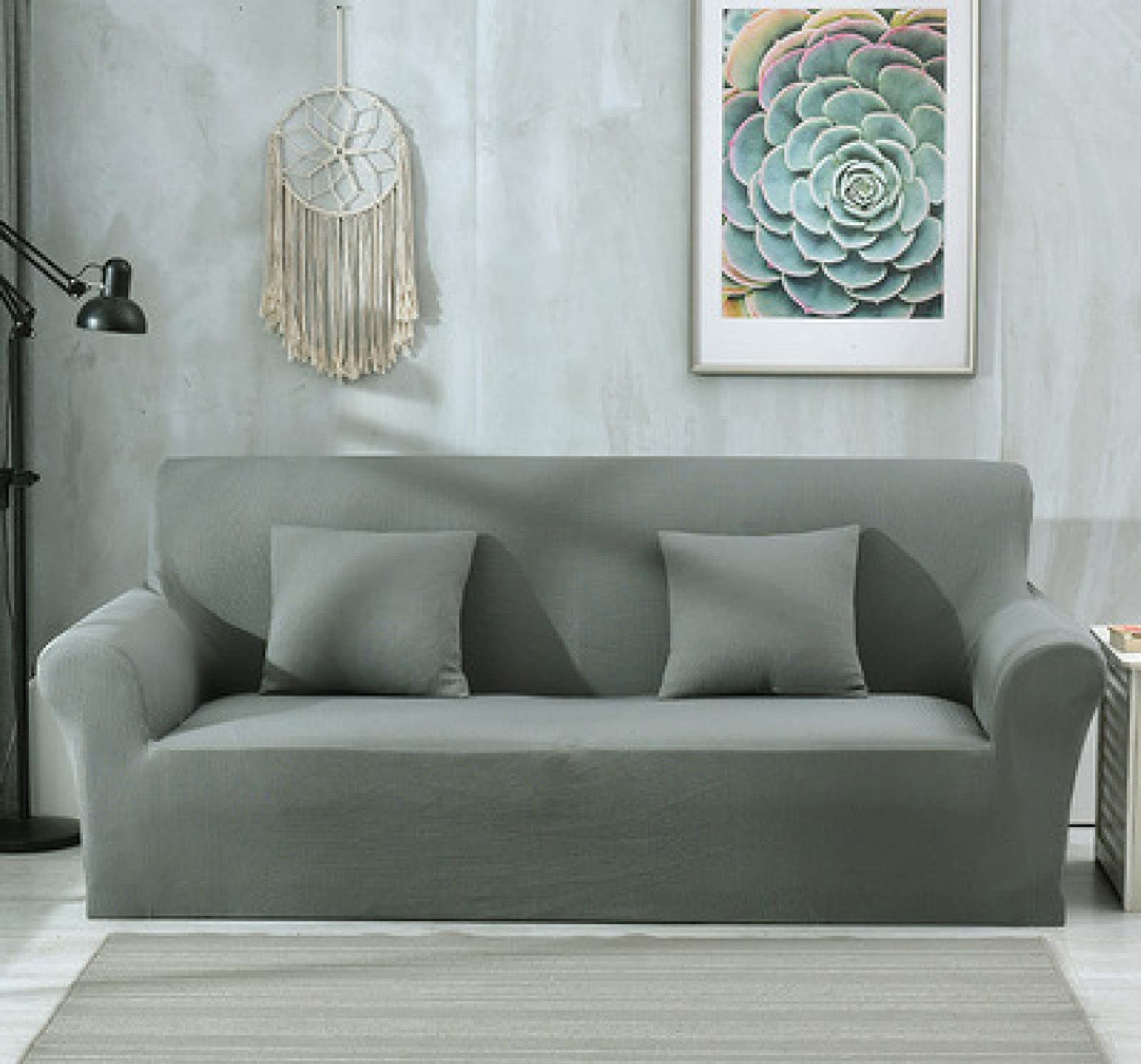 Funda de sofá elástica impermeable, cubre sofá gris de 1 plaza, protector de muebles suave.
