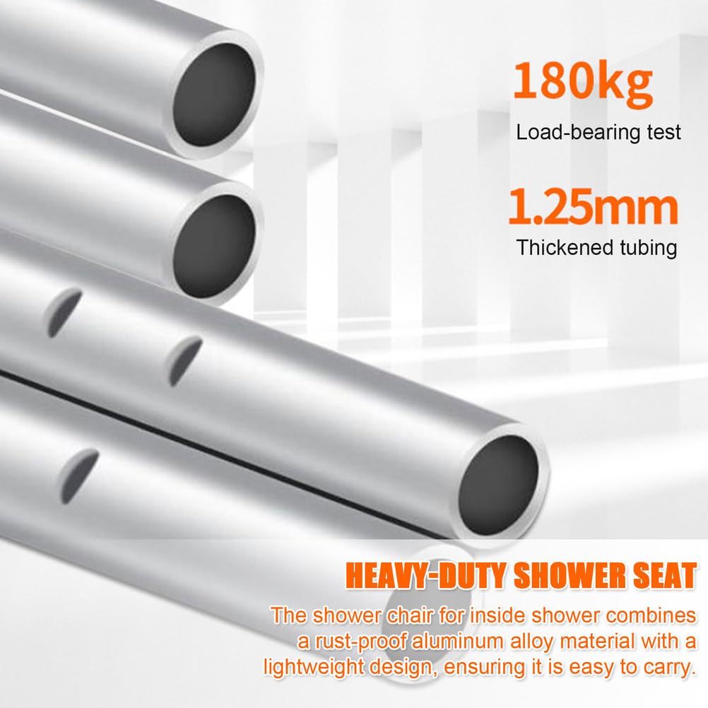 Silla de Ducha en Forma de U Banqueta Ajustable para bañera, Asiento de baño, Taburete de Ducha con Respaldo y reposabrazos, Ideal para Embarazadas y Personas Mayores,Naranja,Rubber Pads