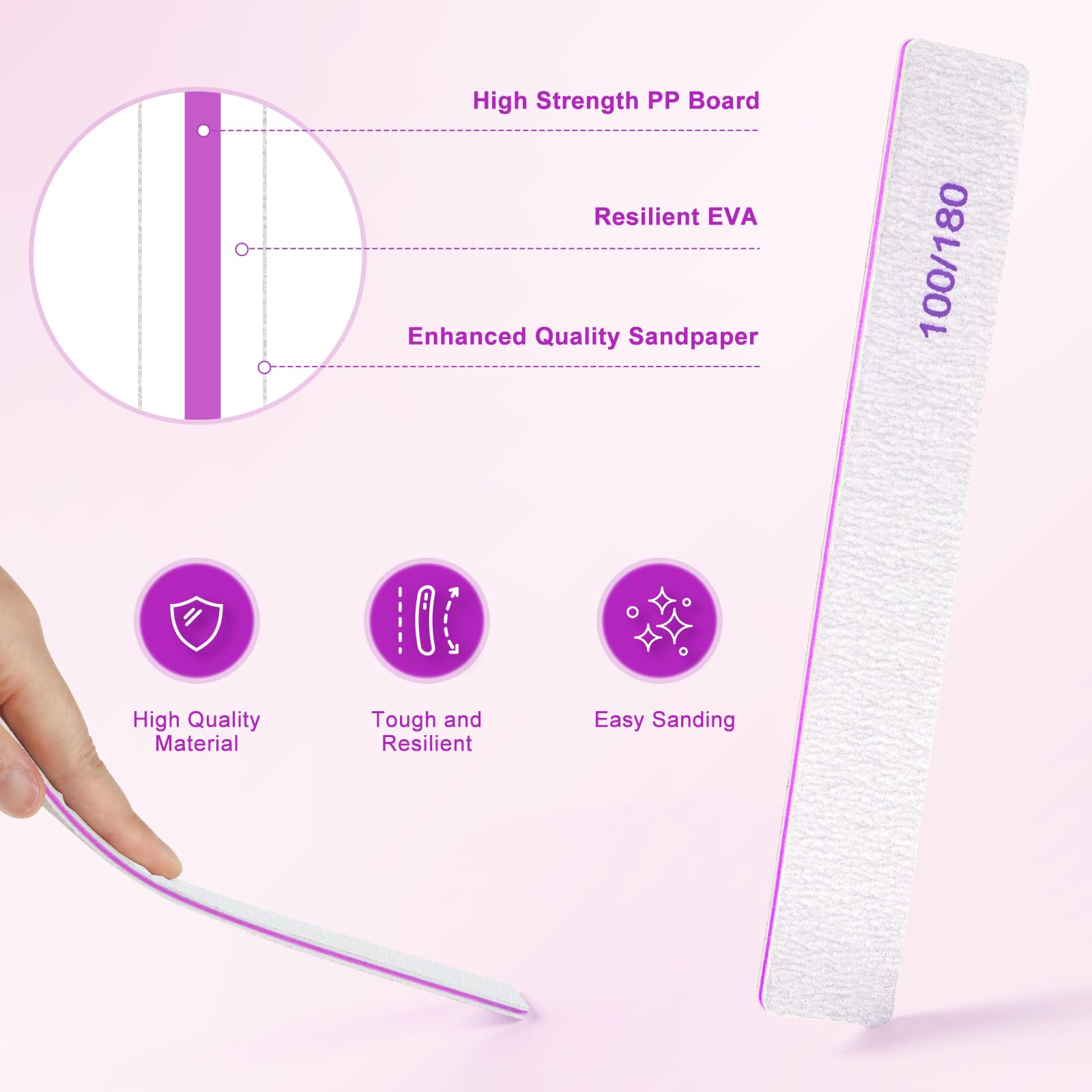 Paquete de 30 limas de uñas, grano 100/180, herramientas de manicura de doble cara, lima de uñas de tablero de esmeril para uñas naturales y uñas acrílicas, kit profesional de lima de uñas