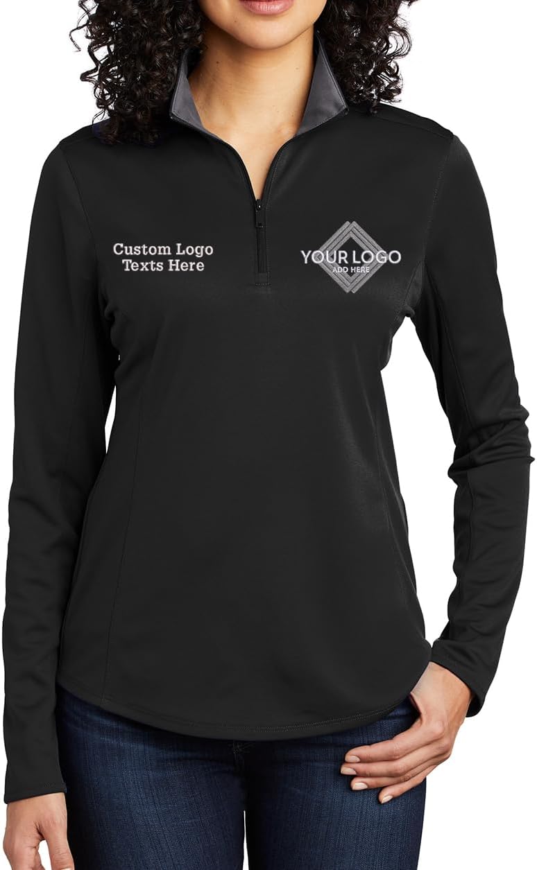 INK STITCH Women Lk584 Custom Embroidery Personalized Logo Texts Silk Touch Quarter Zip Pullover