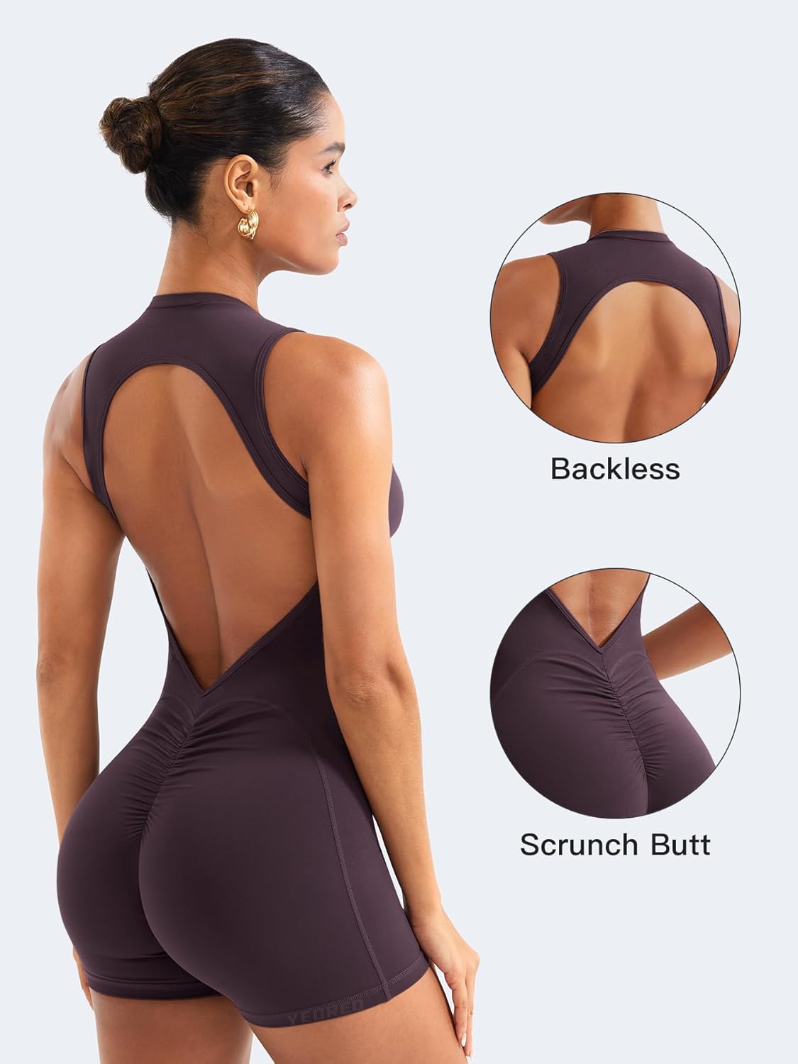 YEOREO Backless Workout Jumpsuits Women One Piece Sleeveless Jumpsuit with Pads Tessia Scrunch Butt Yoga Romper - Image 3