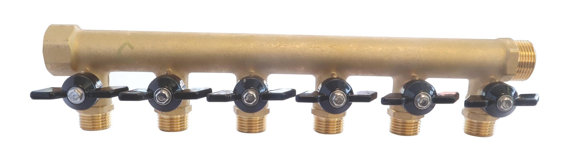 SOMATHERM FOR YOU - Brass Distributor with Integrated mini valves - 6 descents Male 15/21-20/27 Female Input - Output Buck 20/27