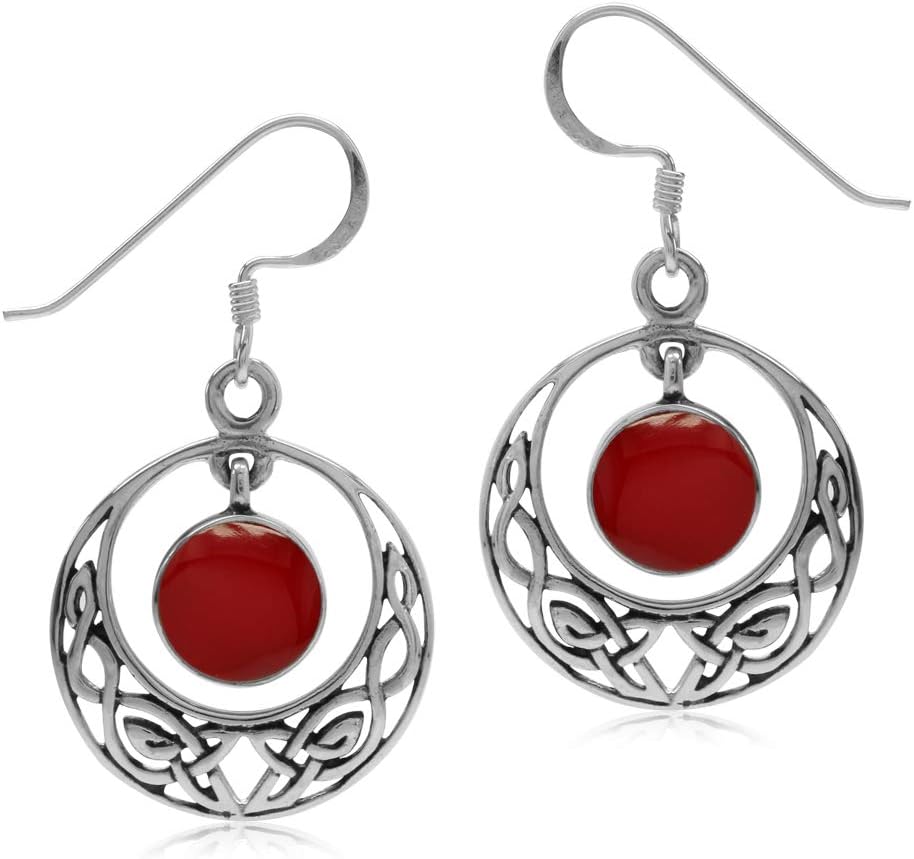 Silvershake Created or Natural Stone 925 Sterling Silver Celtic Knot Circle Inlay Dangle Hook Earrings Jewelry for Women