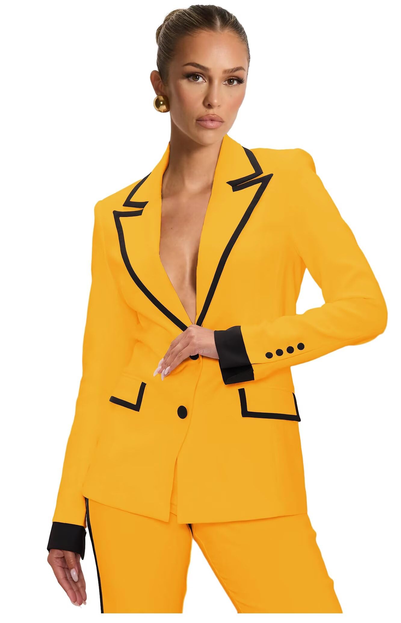 2 Piece Womens Tuxedo Suit Set Patchwork Pant Suits for Women Business Work Womens Suits for Wedding