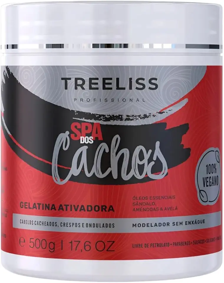 Treeliss Gelatina Capilar Spa dos Cachos 500g Ativador de Cachos Definição Intensa Anti Frizz Hidratação Vegana Controle de Volume Modelador para Cabelos Cacheados Crespos e Ondulados Finalizador Profissional Premium