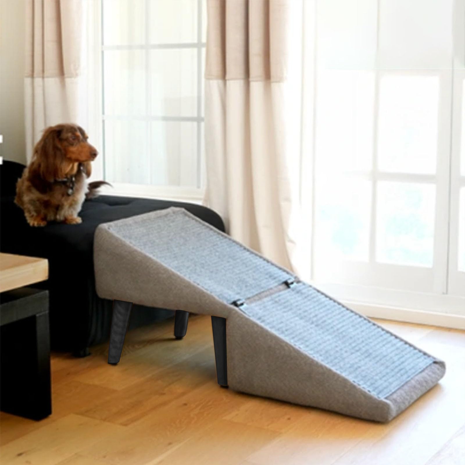 Rampe pour chiens et chats, marches antidérapantes, design léger et portable, aide à l'escalade robuste pour lit, canapé et voiture (gris, taille unique)