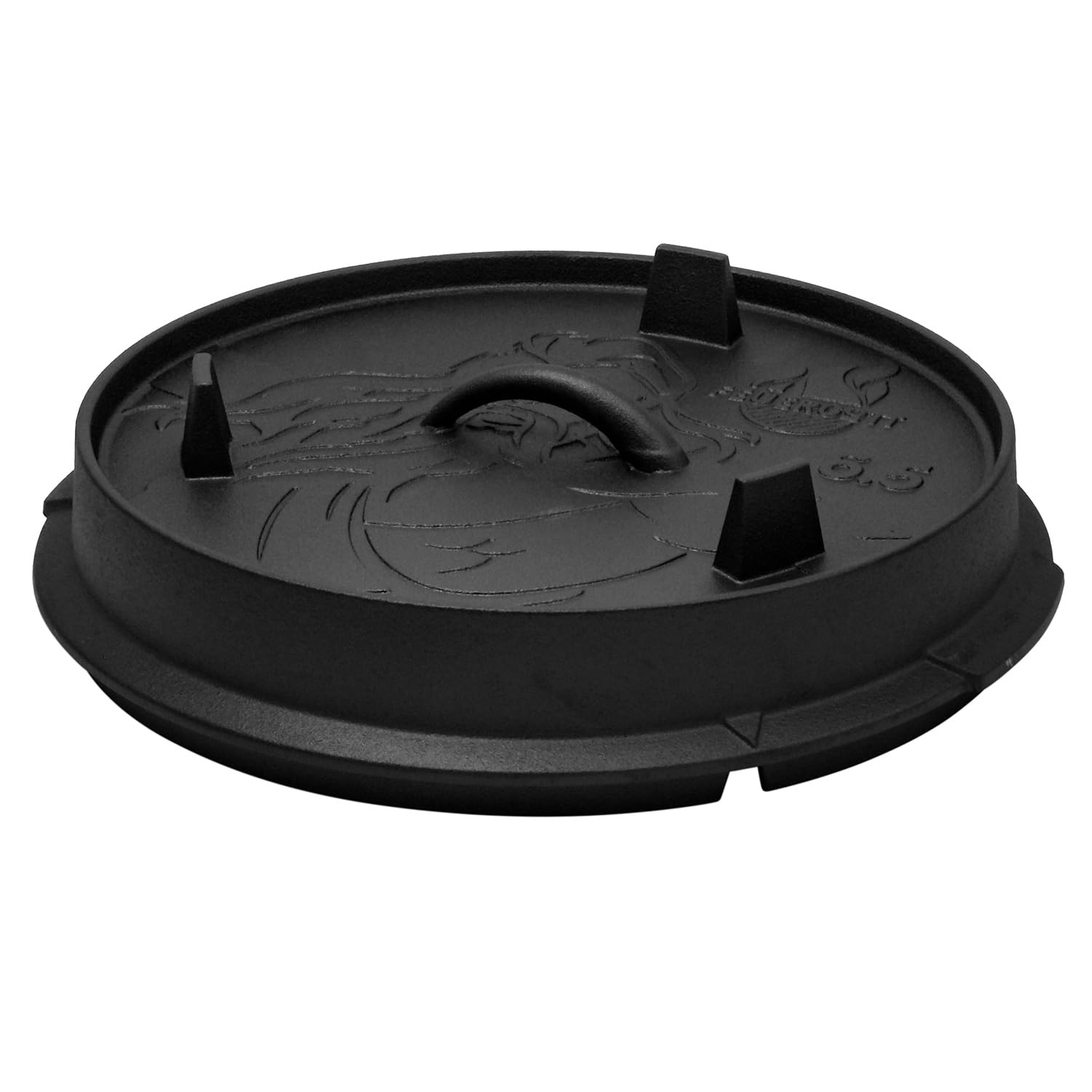 Dutch Oven Gusseisen 6,5 Liter mit Füßen – Schmortopf, Bräter mit Deckel für Grill, Lagerfeuer, BBQ – für Brotbacken, Schmoren, Braten und Kochen, ofen- und induktionsgeeignet