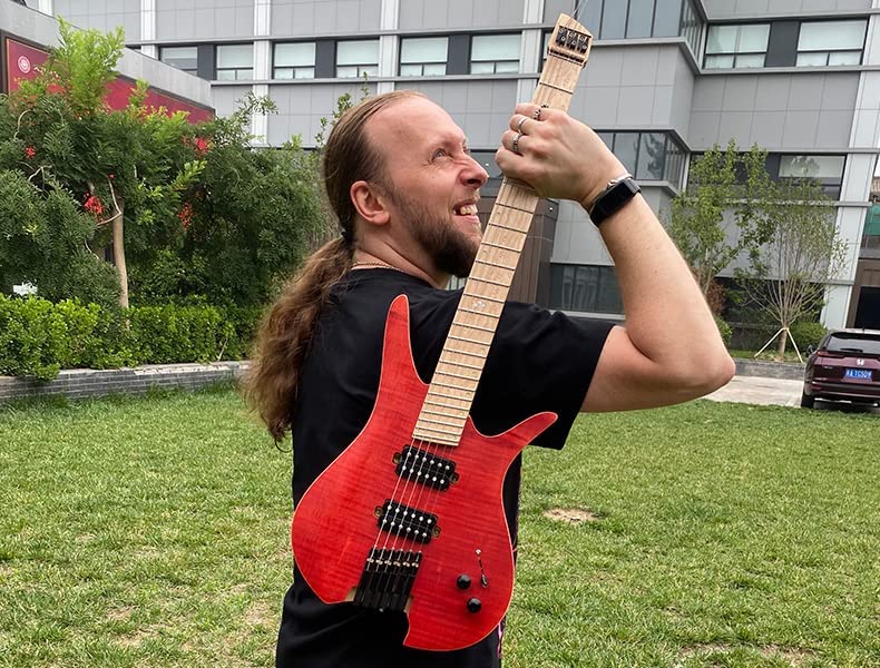 Batking Guitare électrique sans tête, 6 frettes ventilées (rouge) - Les Beatles, Paul McCartney, John Lennon, RIngo Starr, George Harrison Batking Guitare électrique sans tête, 6 frettes ventilées (rouge) – Image 3