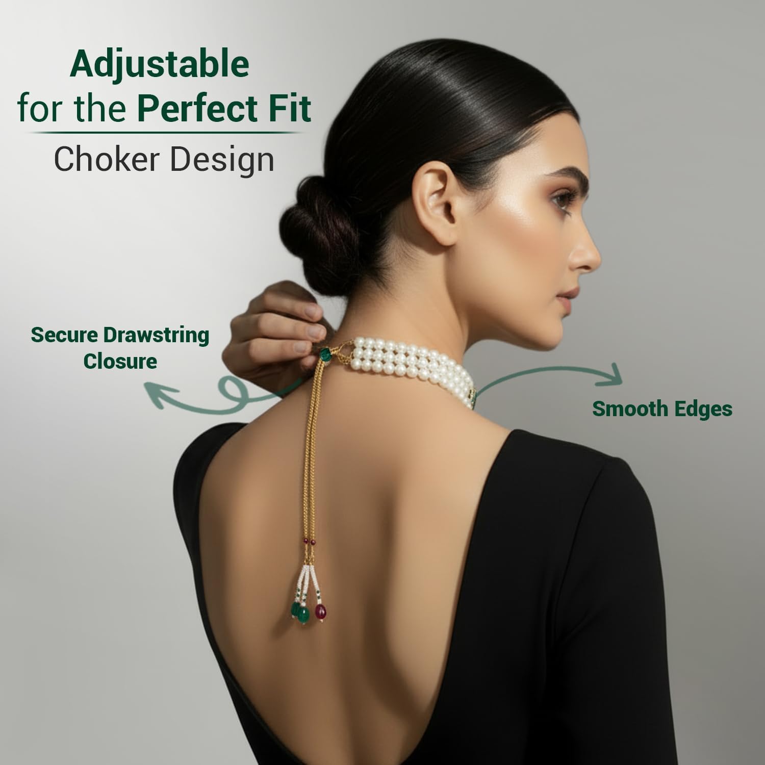 I Jewels Gold Plated Stone Pearl Choker Necklace Jewelry Set of 2 with Stud Earrings for Women Indian Traditional Festive Wedding Bridal Bollywood Design with Pearl Drops