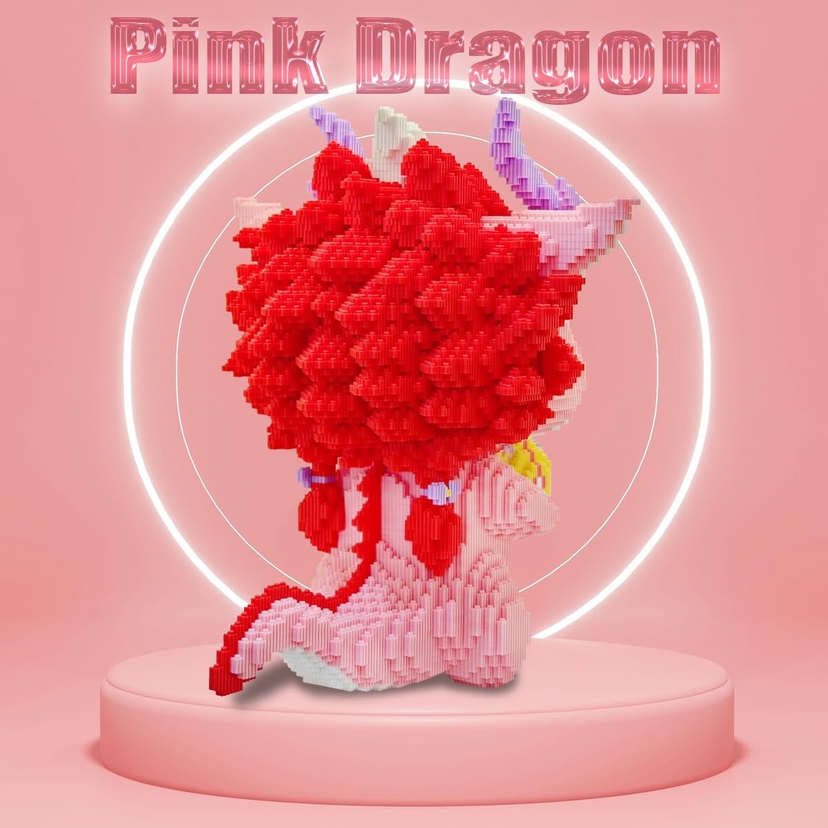 HONLANCH Animal Pink Dragon Micro Building Blocks Set（13500PCS 40cm High Series） Gift for Adults and Kids