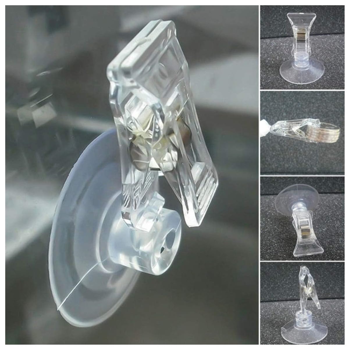 Clip Con Ventosa Trasparente - 4 Pezzi, Per Acquario, Negozio, Casa, PVC - Foto 5