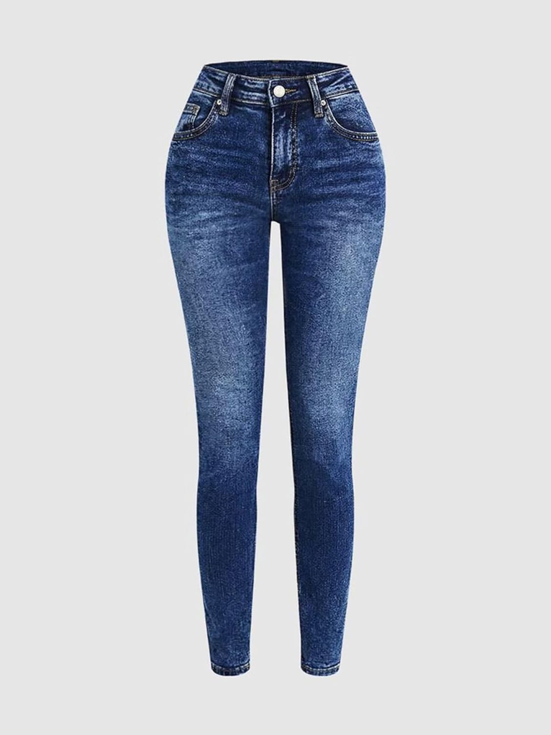 Flamingals Mid Waist Skinny Jeans for Women Butt Lifting Slim Fit Button Side Stitch Detail Trendy Denim Jeans - Image 5