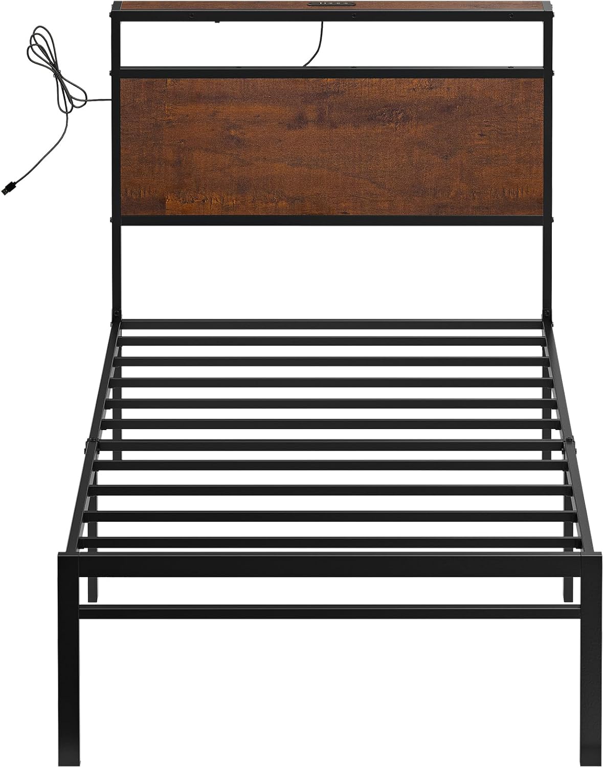 HAUSOURCE Twin Bed Frame with Headboard Bed Frame Twin Size Metal Bed with LED Lights Charging Station No Box Spring Needed Noise Free Easy Assembly - Image 7