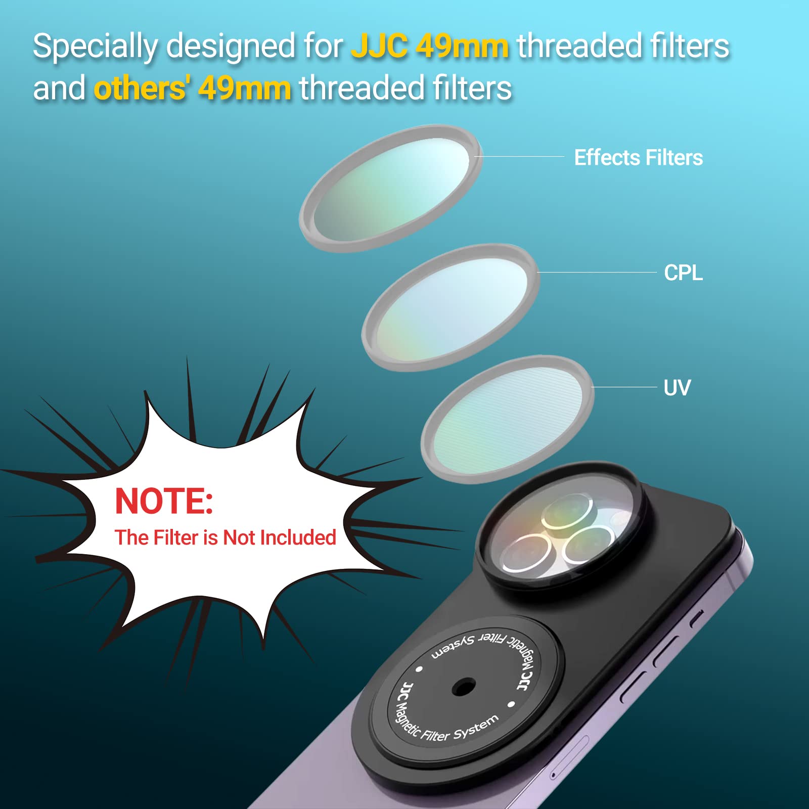 Magnetic Lens Filter Mount for iPhone 14 Pro,[Filter NOT Included],Magnetic Filter System for Any Threaded 49mm Filter with Hood,Cold Shoe Mount & Tripod Mount Adapter