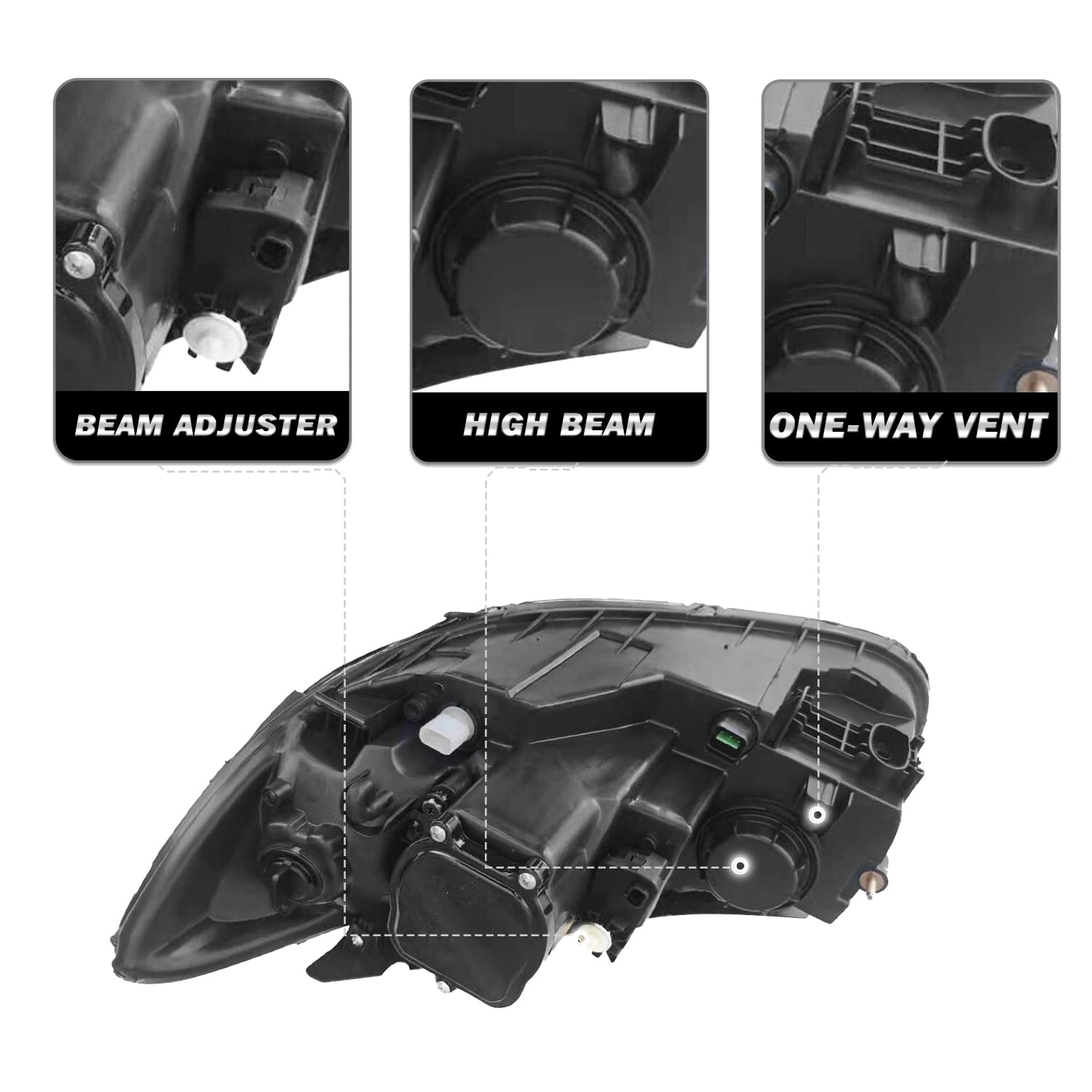 SOCKIR Headlight Assembly Fit for 2007-2012 Hyundai Santa FE 6 Pin Headlamp Replacement Passenger and Driver Side (Two Electrical Connectors Each Side)