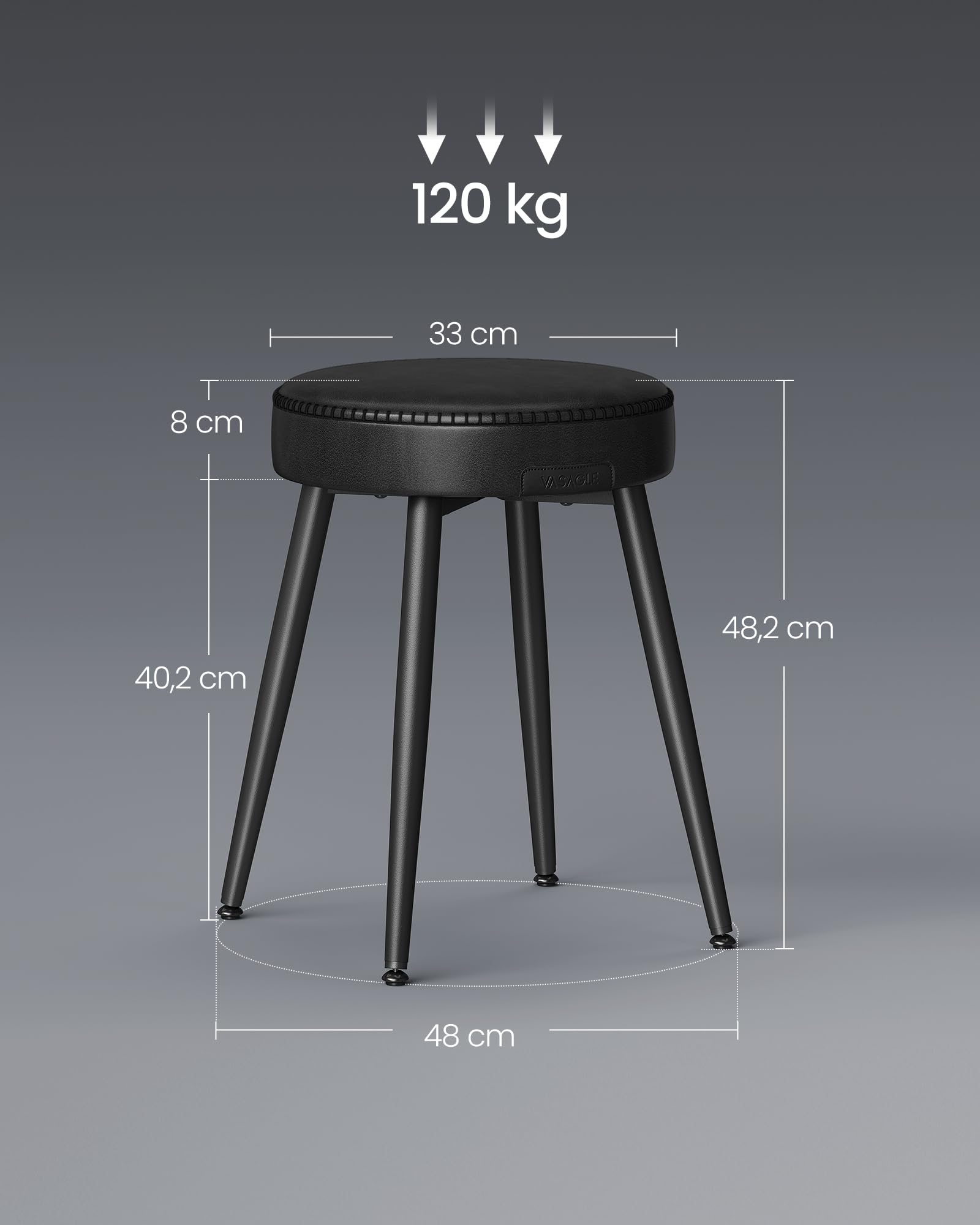 VASAGLE EKHO Collection - Tabouret de Salle à Manger, Lot de 2, Chaise de Cuisine, Siège Rembourré, PU avec Coutures, Style Moderne Mi-siècle, Hauteur 48,2 cm, Salon, Noir d'encre LDC170BH01V1