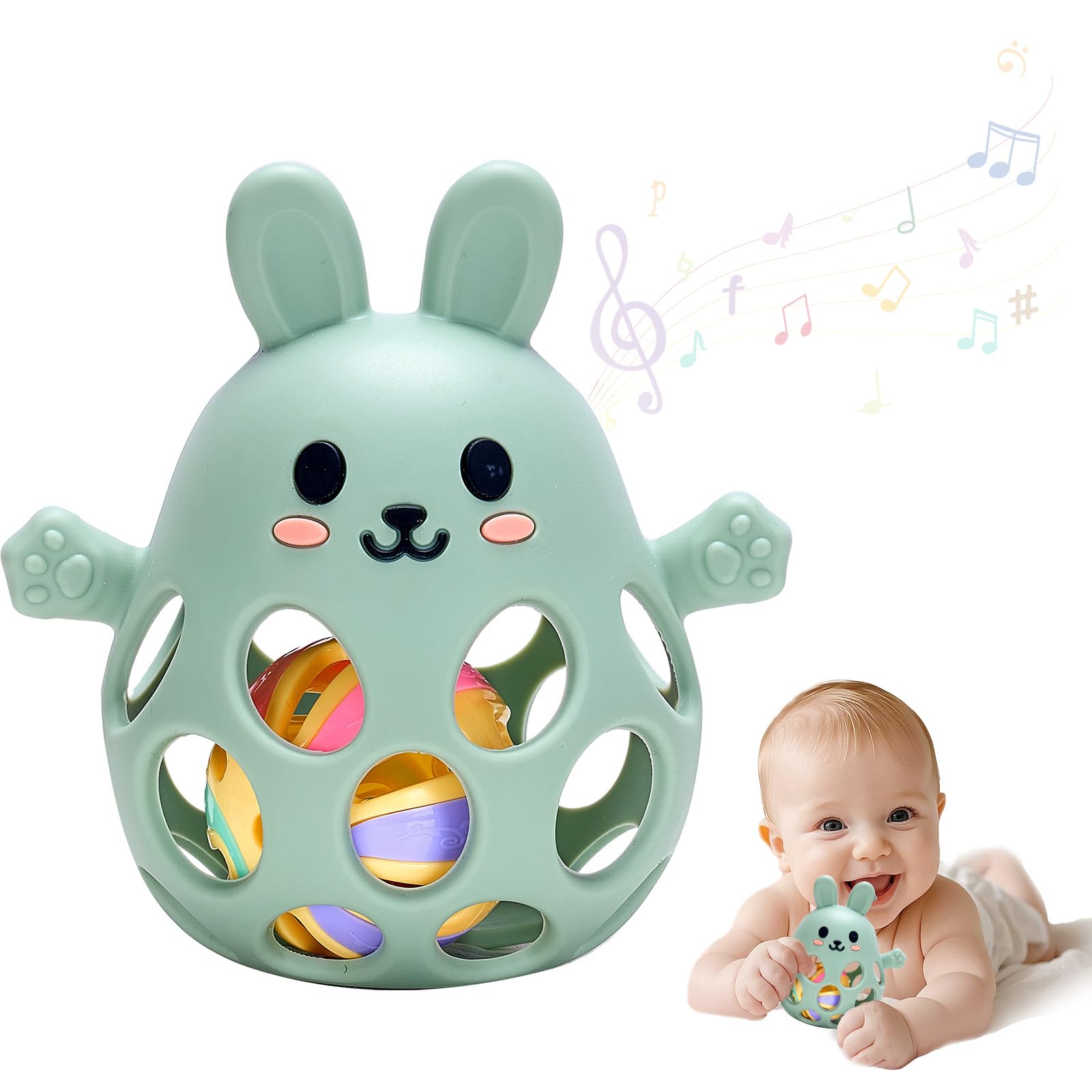 Giochi Neonato 0-3 mesi, Sonaglio Giochi Neonato 3-6 e 6-9 Mesi, Montessori Giocattoli Sensoriali per Bambini 0-12 Mesi, Multiuso Giochi Dentizione Neonato con Un Sonaglio, Regali per Neonati (Blu)
