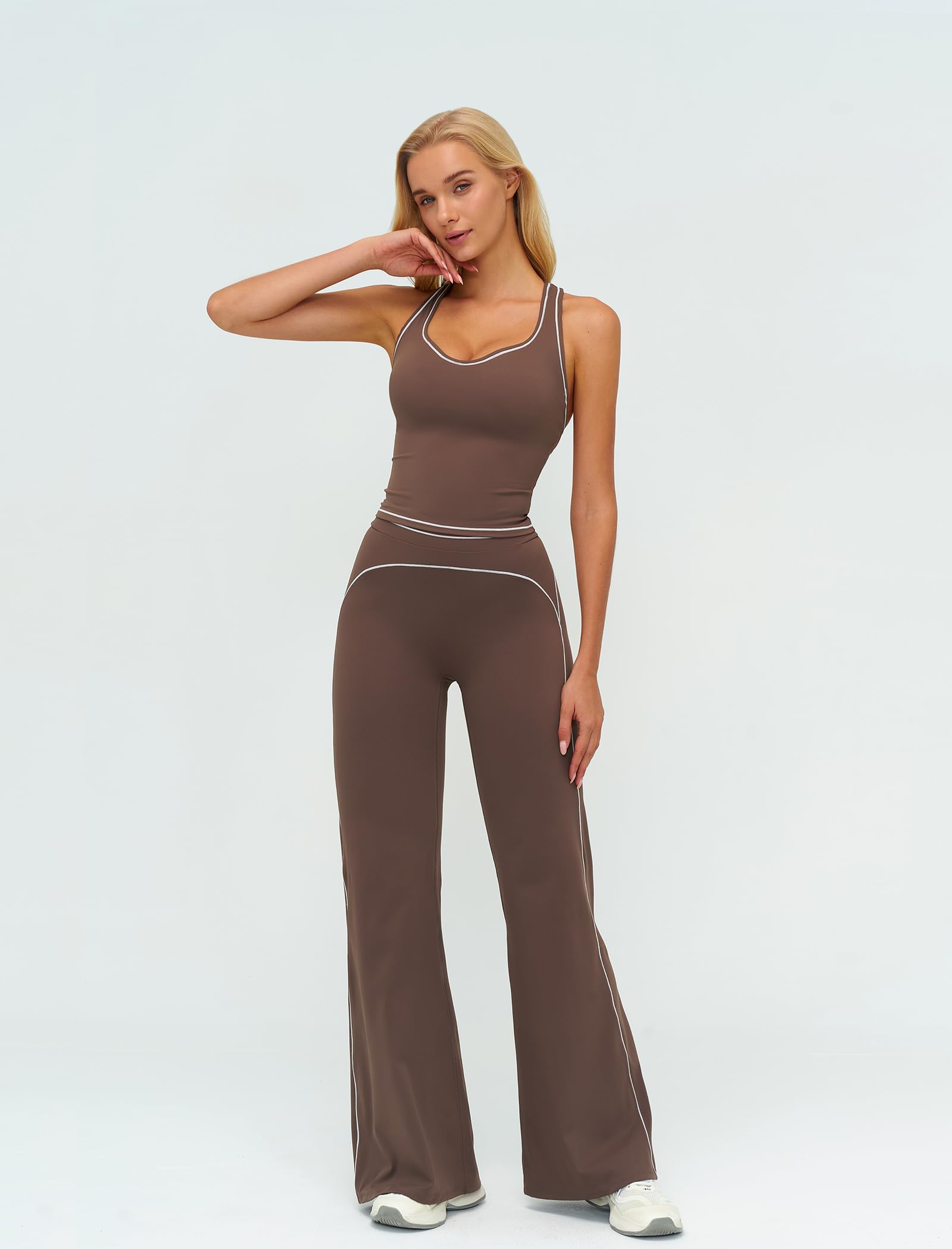 IDOPIP Conjunto deportivo de dos piezas para mujer: set de gimnasio con camiseta de tirantes Racerback pantalones de yoga con pierna recta – Traje de deporte para fitness, yoga, pilates, entrenamiento
