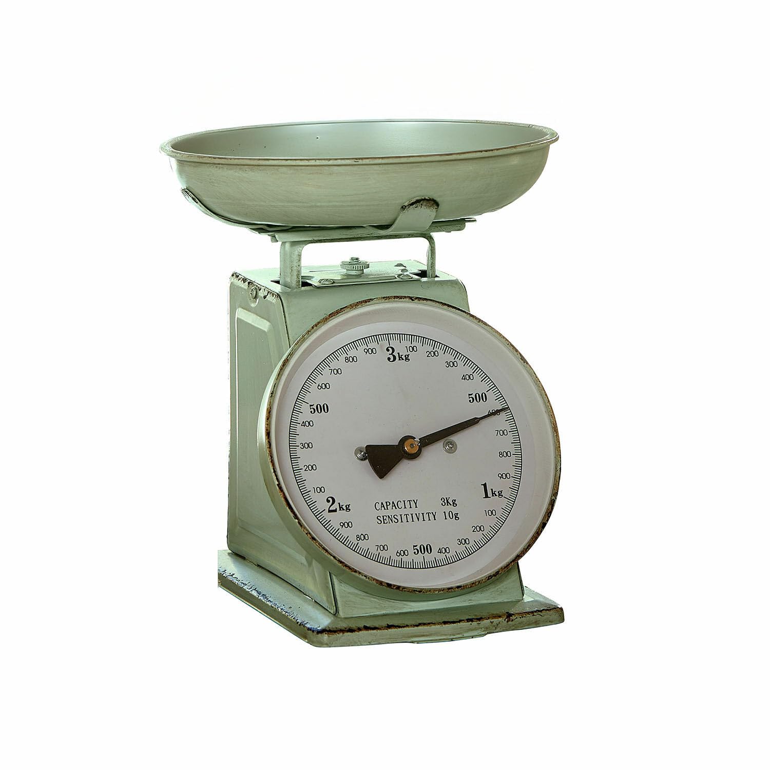 LOBERON Küchenwaage Dorianza – Funktional & Dekorativ, präzise Waage bis 3 kg, Antikgrün, Retro-Stil – Eisen/Glas, antikgrün