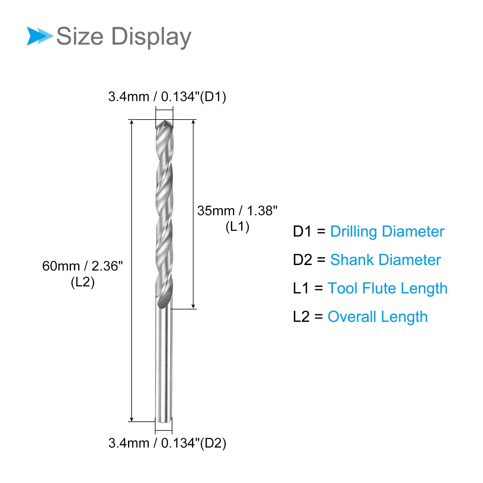 CoCud Solid Carbide Drill Bits, 3.4mm Diameter, K35 Tungsten Carbide Straight Shank Twist Drill Bits - Image 2