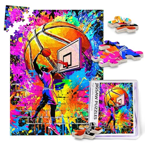 Puzzles de baloncesto coloridos de 500 piezas para adultos, rompecabezas deportivos de madera para desafío y diversión familiar miniatura 1