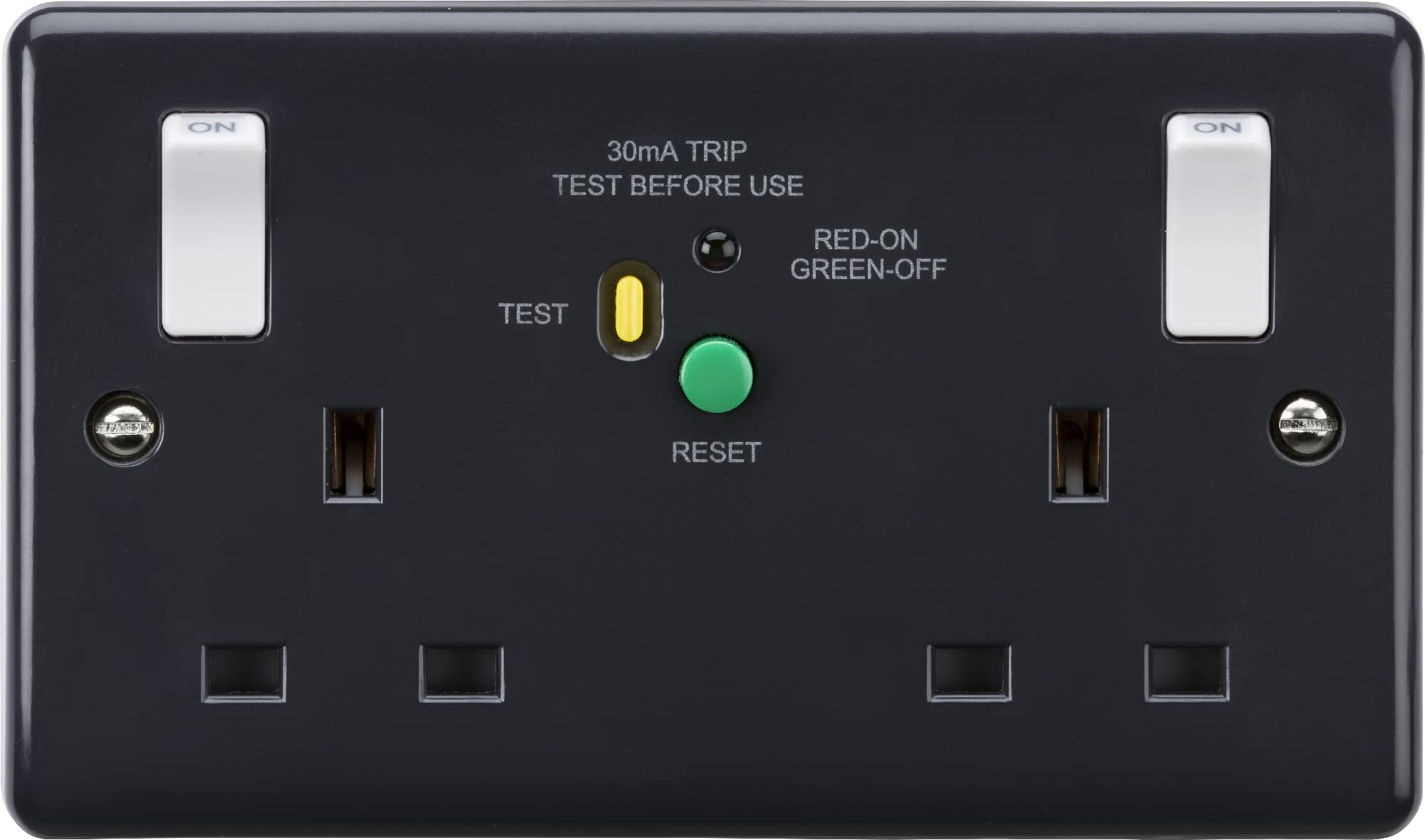 Prise commutée 13 A 2 G DP RCD de type A avec bascule hors-bord blanches