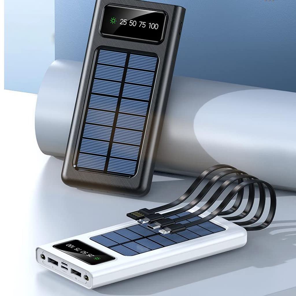 JJJ W zestawie czteroprzewodowy powerbank solarny o dużej pojemności 30000 mAh (kolor: czarny, rozmiar: 30000 mAh)
