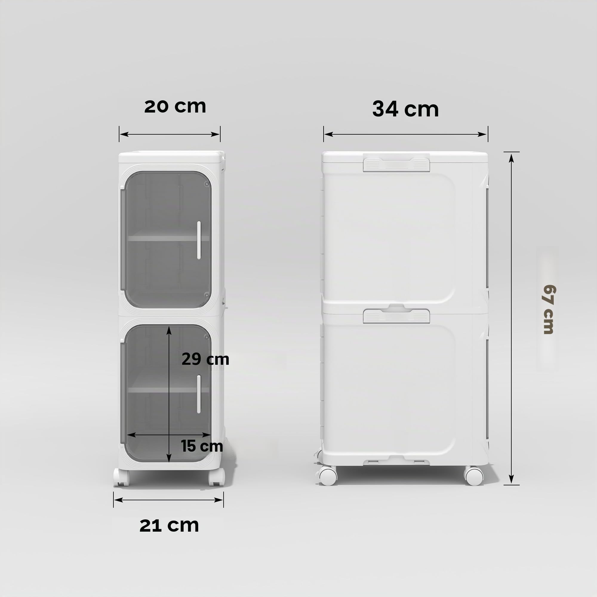 Armoire de Salle de Bain Mince, unité de Rangement Autonome en Plastique avec Porte, Petit Chariot étanche avec roulettes pour Bureau, Salon, Cuisine, entrée (21CM*34CM*67CM, Blanc)