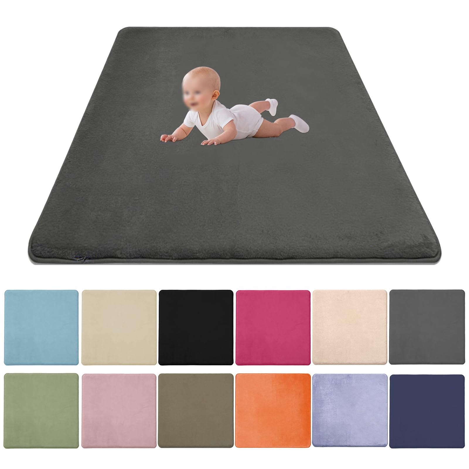 Zteiuqx Baby Play Mat, Coral Velvet Activity Rug for Tummy Time, Non-Slip Nursery Floor Mat for Infants, Kids 2CM Thick Memory Foam Crawling Mat 40x100cm/3.94x39.37inch — image 1