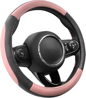 COFIT Non-Slip Steering Wheel Cover Car Steering Wheel Cover Leather Steering Wheel Cover Universal Microfibre Car Steering Wheel Cover Car Accessories M 37-38 cm Pink and Black