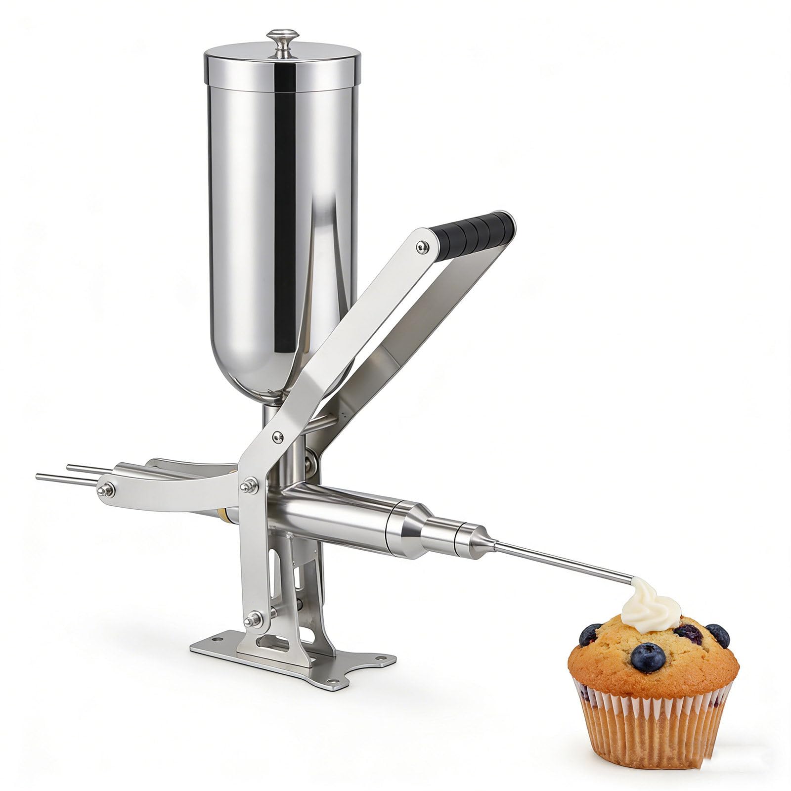 Inyector de Crema Manual | Inyector de Repostería de Acero Inoxidable de 5 litros | Máquina Rellenadora de Buñuelos | con 4 Boquillas | Uso Profesional en Cocinas y Panaderías Comerciales