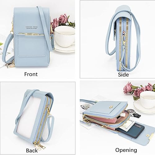 Miniatura 3 de Bolsa de cuero antirrobo, pequeña cartera cruzada para teléfono celular para mujer, bolsa cruzada con bloqueo RFID y correa para el hombro