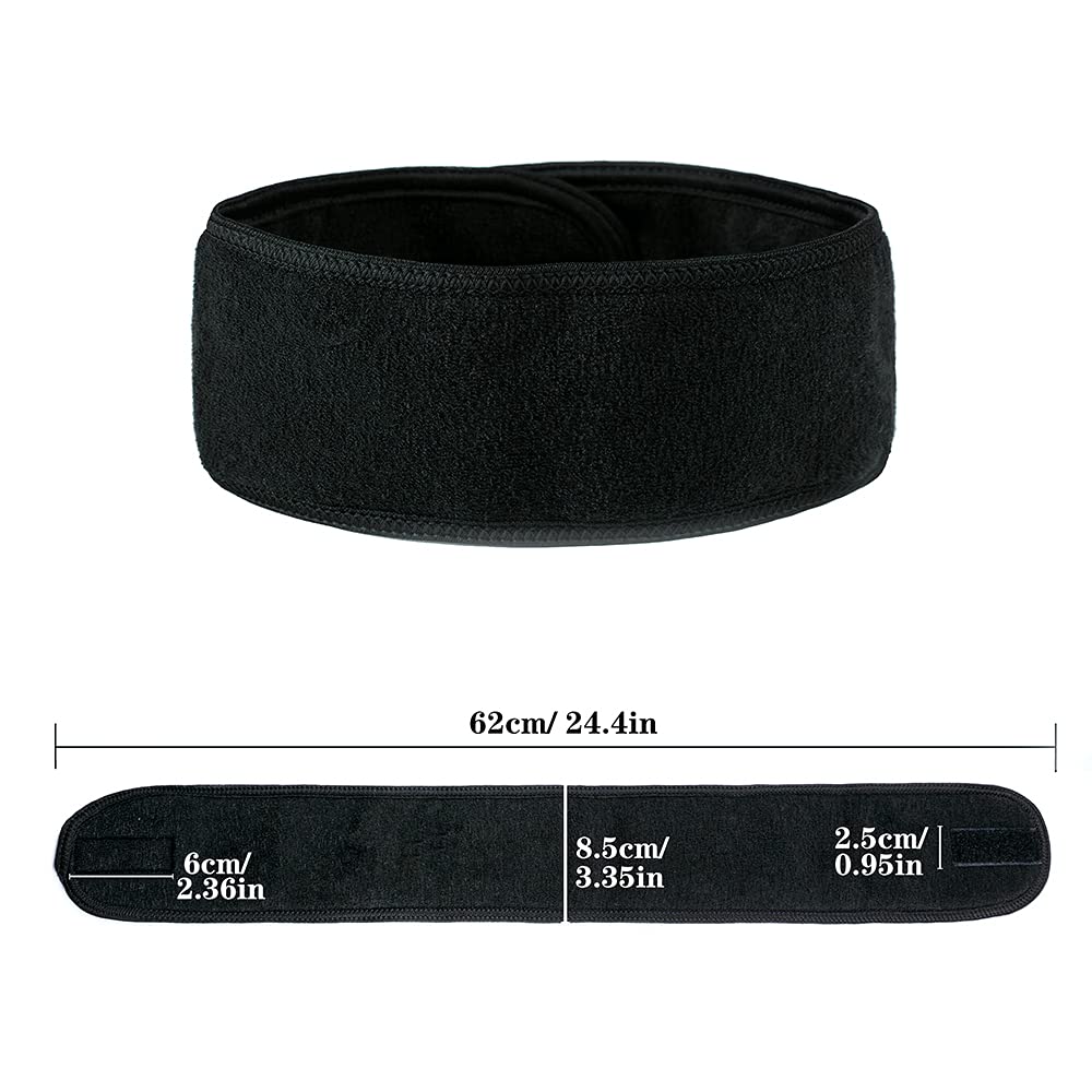 Diademas faciales de spa, 4 unidades, para maquillaje, ducha, baño, diadema deportiva, toalla elástica de tela de rizo con cinta mágica (negro)