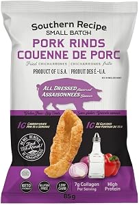 Southern Recipe Small Batch Pork Rinds, All Dressed, Keto Friendly, Gluten Free, Low Carb, 7g Collagen Per Serving, High Protein, 85g