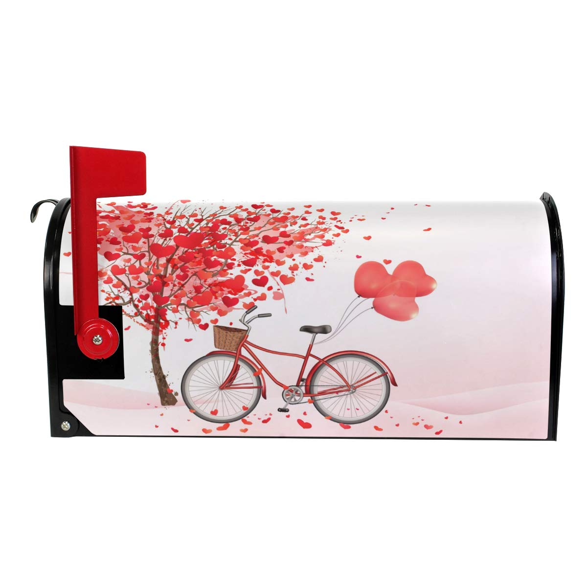 WOOR Valentines Day Red Love Heart Bicycle Valentine's Magnetic Magnetic Mailbox Cover Standard Size for Garden Yard Outdoor Decorations-18 x 20.8