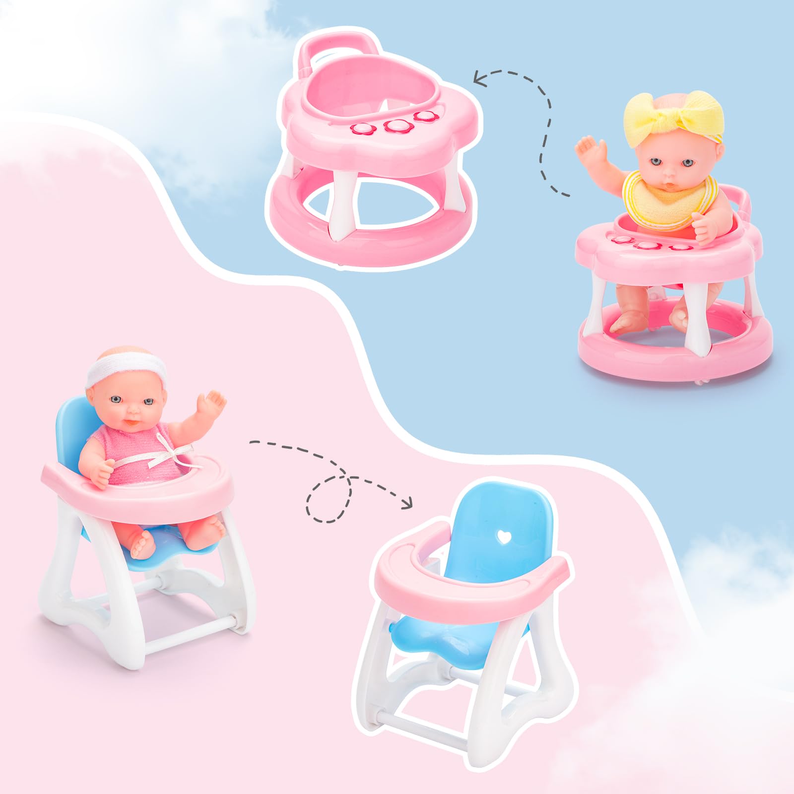 deAO 8 Pack Miniature Baby Doll Play Set