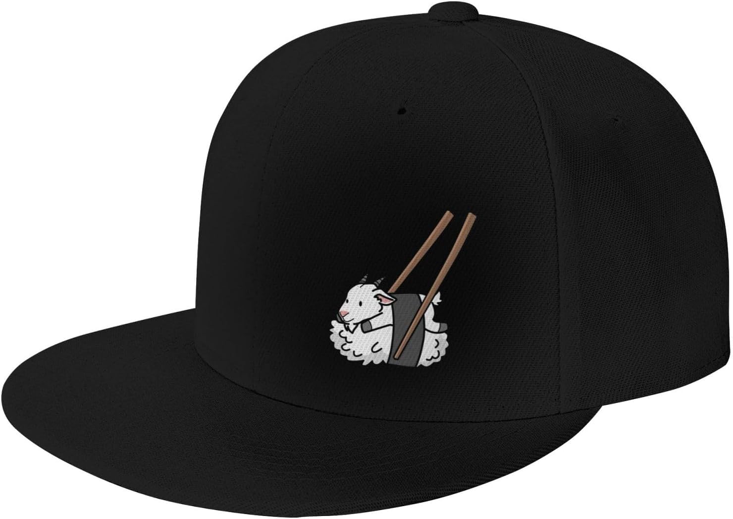 YUYANPINGA Funny Sushi Goa Flat Brim Baseball Cap Adjustable Unisex Hip-hop Fashion Black