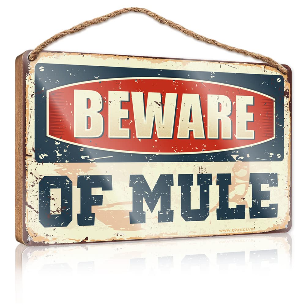 DTHA Small Signs For Home Decor Beware Of Mule Wooden Sign Home Signs Decor Funny Decor For Home(15X28CM)