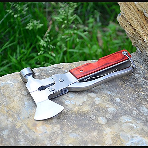 Mcupper Multitool Portable Emergency Escape Axe Hammer,16-in-1 Multi-function Alloy Steel Hammer-axe with Plier, Knife, Can Opener, Screwdriver & More